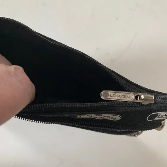 LESPORTSAC 2 SMALL BAGS POUCHES COSMETIC BAGS BLACK KEY PATTERN - Picture 4 of 10